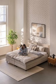 Lenjerie de pat gri/bej din bumbac ranforcé pentru pat dublu/extins cu cearceaf inclus/cu 4 piese 200x220 cm – Mila Home