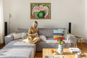 Colțar gri deschis extensibil cu tapițerie din catifea reiată (cu colț variabil) Nihad – Bobochic Paris