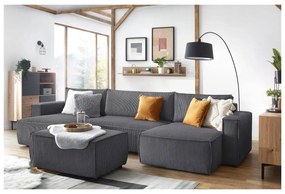 Colțar gri închis extensibil cu tapițerie din catifea reiată (în formă de "U") Nihad – Bobochic Paris