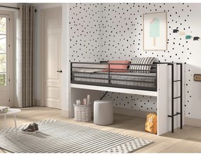 Pat pentru copii alb înalt cu somieră 90x200 cm Sam – Vipack