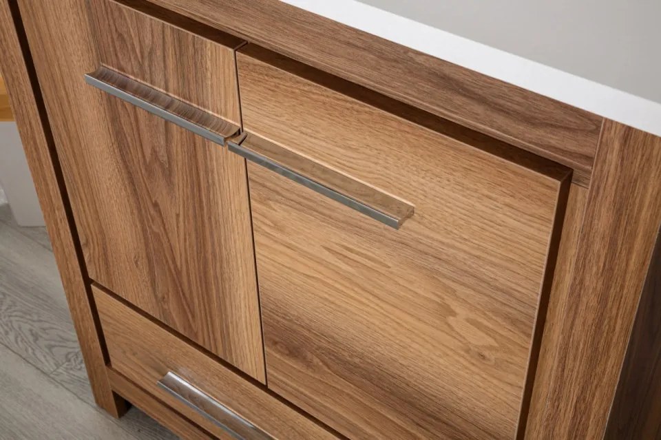 Set Mobilier Baie Superior 30, Include Dulap Baza cu Lavoar și Oglinda, 75 cm, Nuc