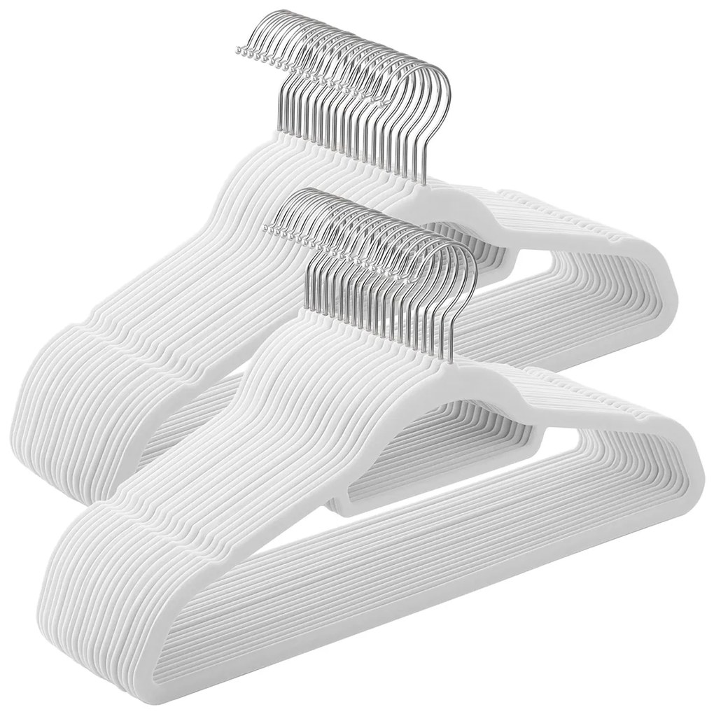 Umeras pentru haine cu velur alb, 50 buc