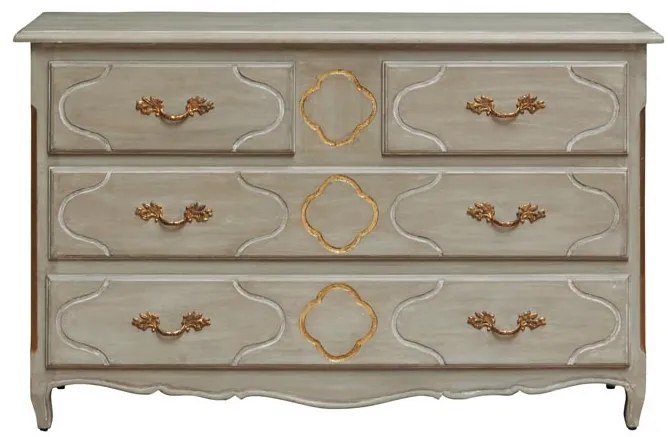 Comoda verde, din lemn de mango, cu 4 sertare, aspect vintage, Florinda