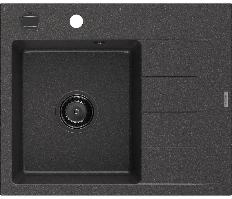 Mexen Ben chiuvetă de bucătărie din granit cu 1 compartiment și picurător, stânga 600 x 500 mm, negru cu picățele, sifon