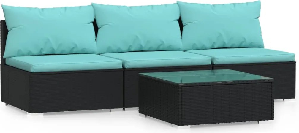 vidaXL Set mobilier relaxare grădină 4 piese cu perne poliratan negru