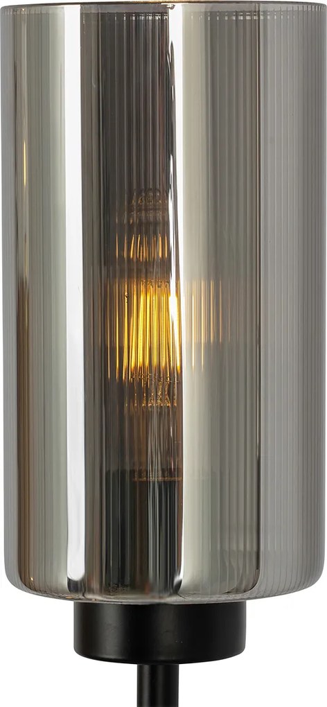Lampă de podea Art Deco neagră cu sticlă fumurie cu 2 lumini - Laura