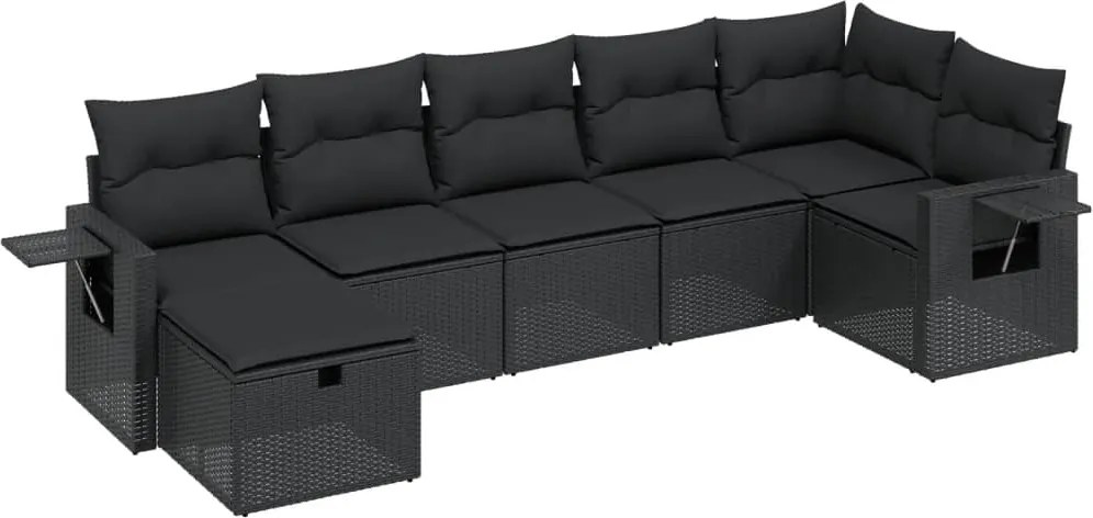 vidaXL Set canapele de grădină cu perne, 7 piese, negru, poliratan