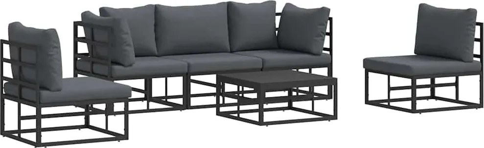 vidaXL Set de canapele pentru grădină cu pernă 6 pcs Negru Aluminiu