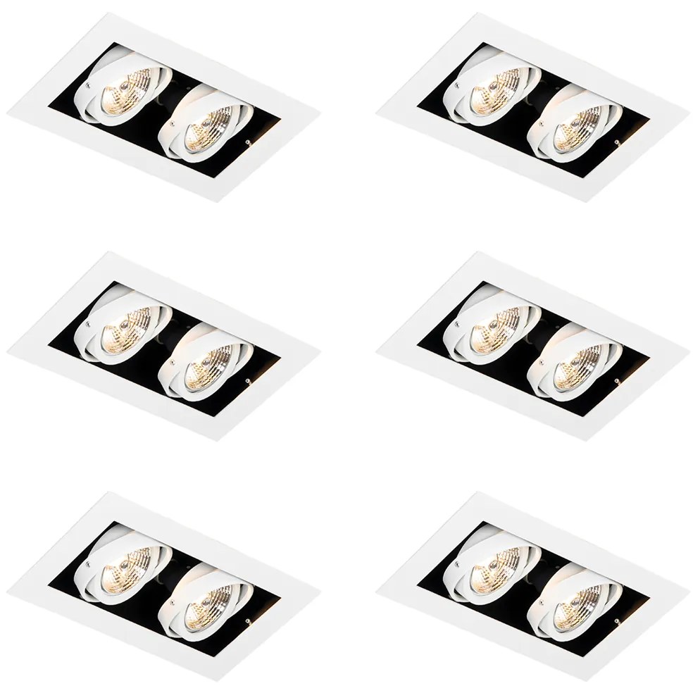 Set de 6 spoturi încastrate moderne albe cu 2 lumini reglabile - Oneon 70