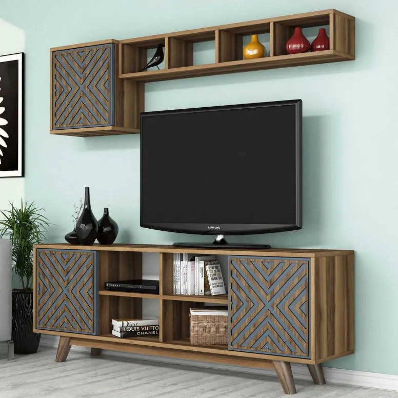 Comoda TV İnci - Walnut, Blue