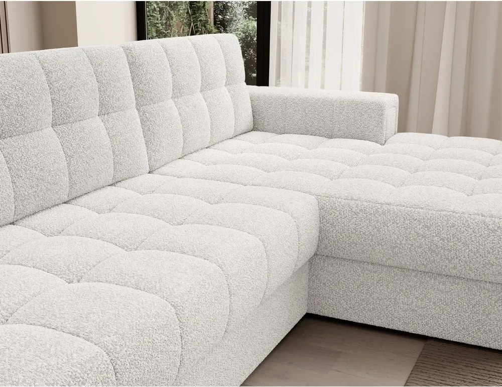 Colțar crem extensibil cu tapițerie din țesătură bouclé (cu colț pe partea dreaptă/cu șezlong) Blezalt – ELTAP