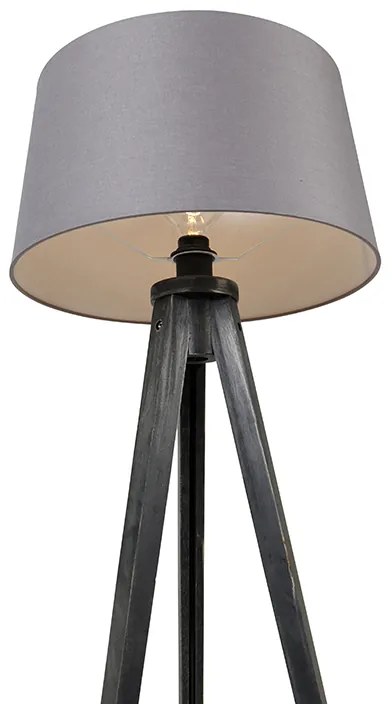 Tripod negru cu abajur din in gri închis 45 cm - Tripod Classic