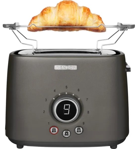 Sencor - Toaster cu 2 felii și suport pentru chifle, 1000 W/230 V, antracit