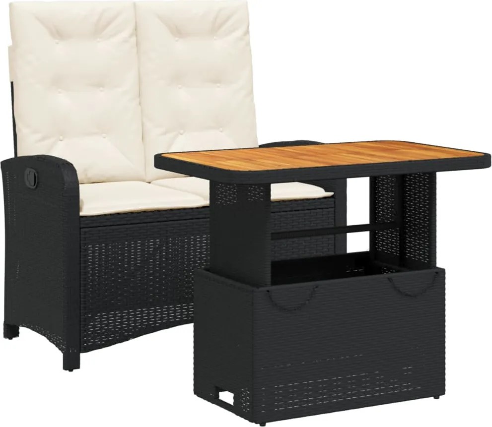 vidaXL Set mobilier de grădină cu perne, 2 piese, negru, poliratan