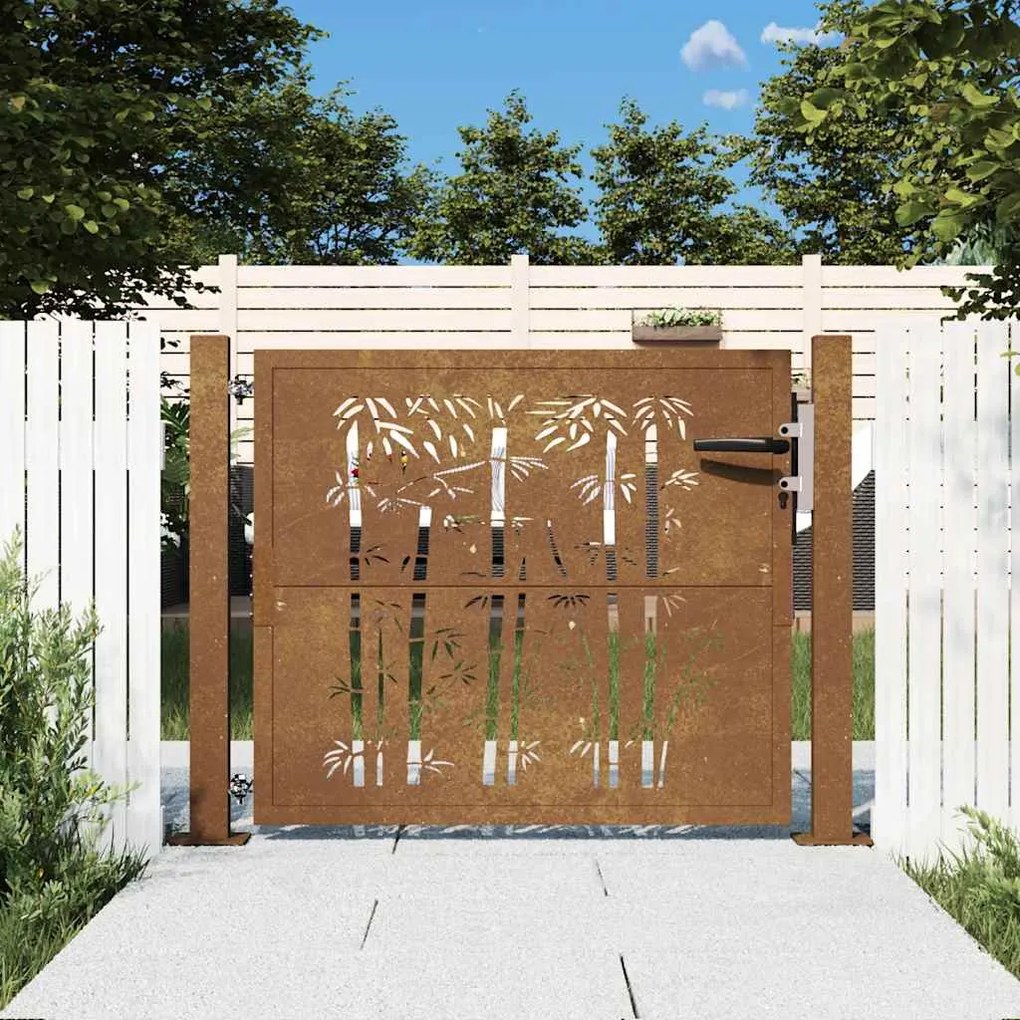 vidaXL Poartă de grădină 105x80 cm, oțel corten, design bambus