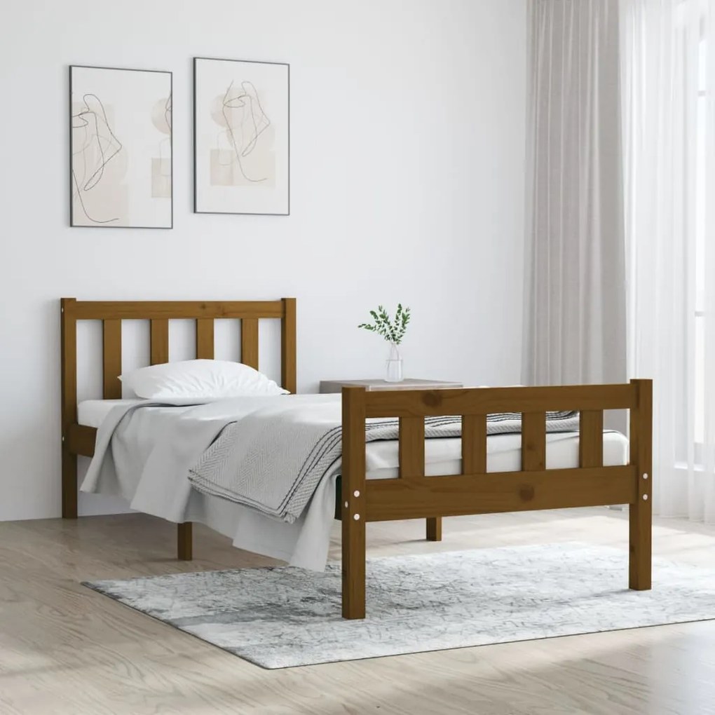810647 vidaXL Cadru de pat Single 3FT, maro miere, 90x190 cm, lemn masiv