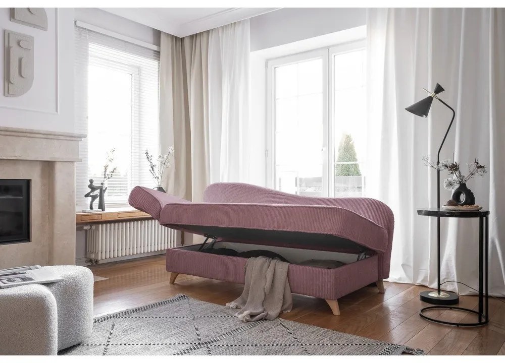 Șezlong roz prăfuit cu tapițerie din catifea reiată (cu colț pe partea stângă) Chic Charlotte – Miuform