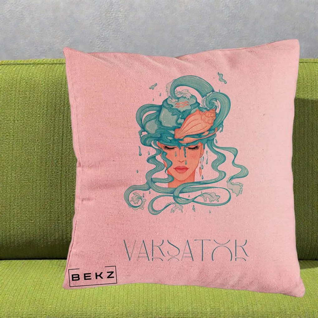 Perna Personalizata Zodiac Varsator Cowgirl, 40x40 cm, Roz, Husa Detasabila, Perna Inclusa, BEKZ®