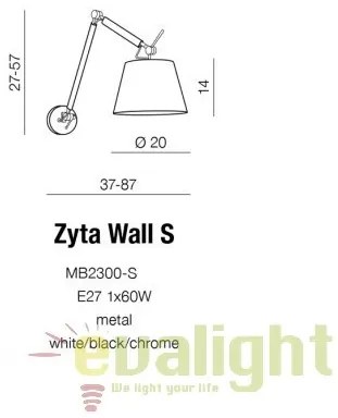 Aplica perete directionabila design modern ZYTA S ALU gri