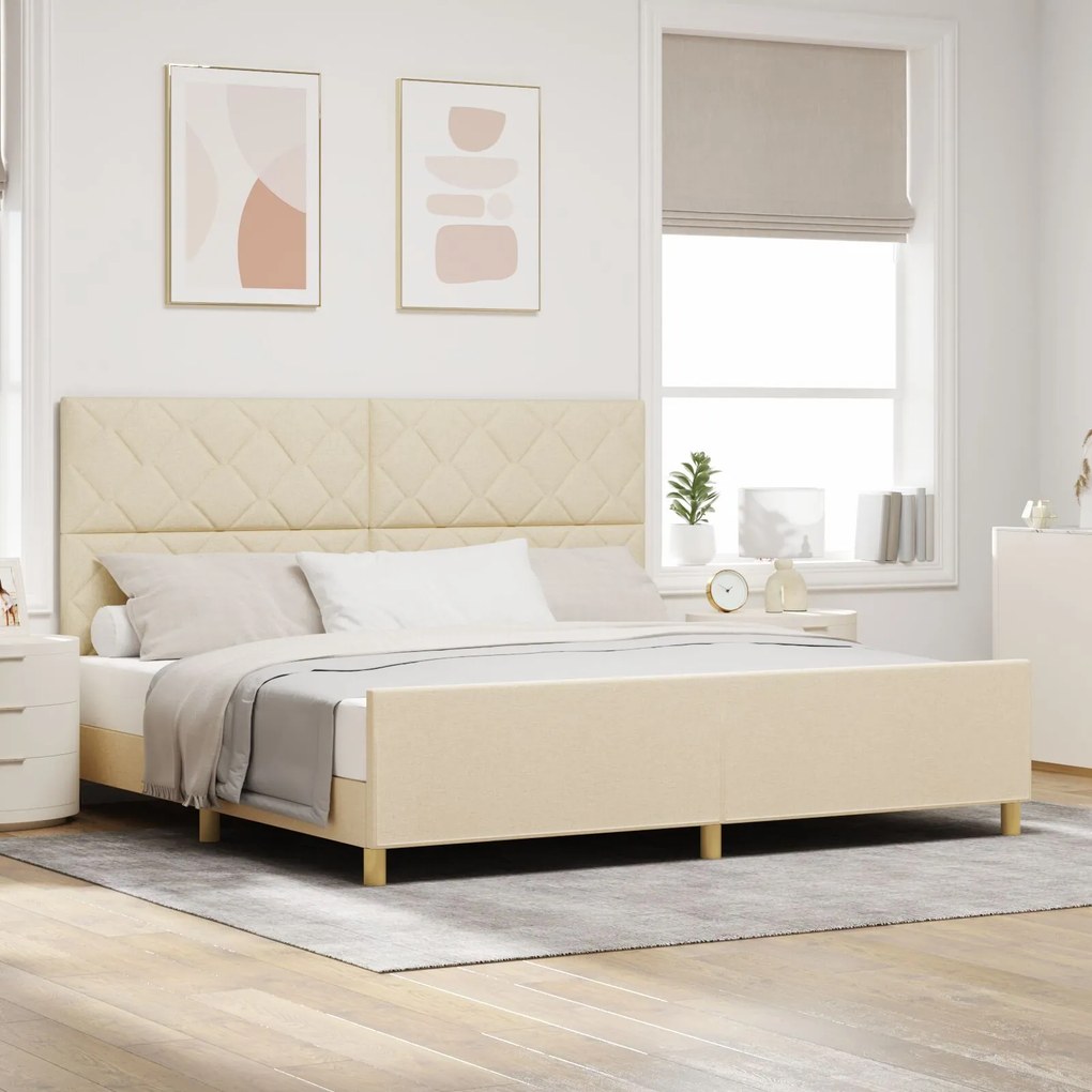 vidaXL Cadru de pat, crem, 200x200 cm, textil