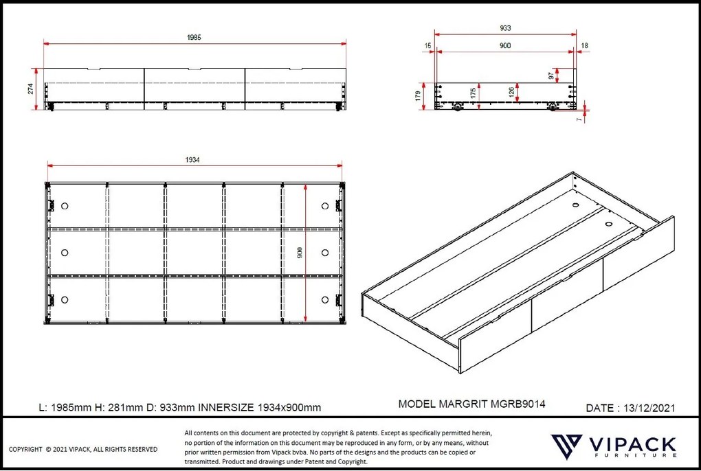 Set MARGRIT format dintr-un Pat copii cabină (90 x 200 cm) cu 3 sertare și un sertar de Pat copii.