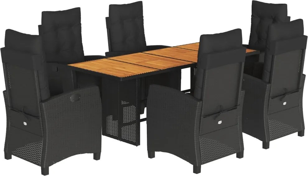 vidaXL Set mobilier de grădină cu perne, 7 piese, negru, poliratan