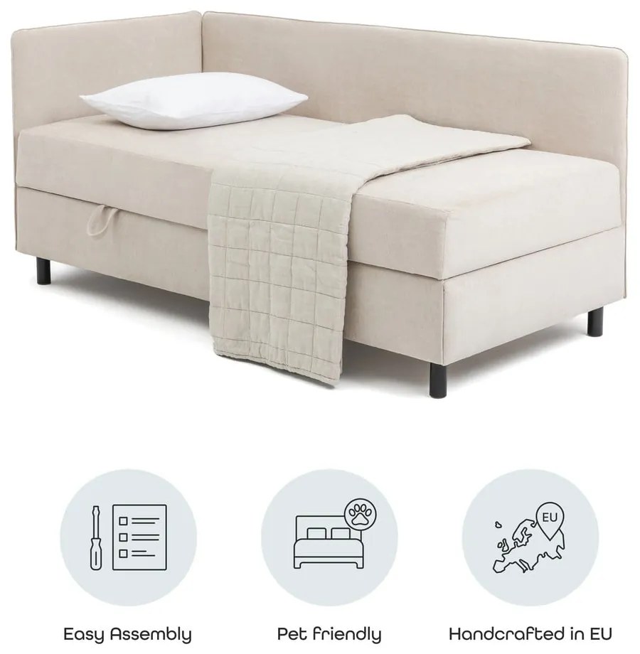 Pat bej tapițat cu spațiu de depozitare cu saltea 90x200 cm Avela – Bonami Selection