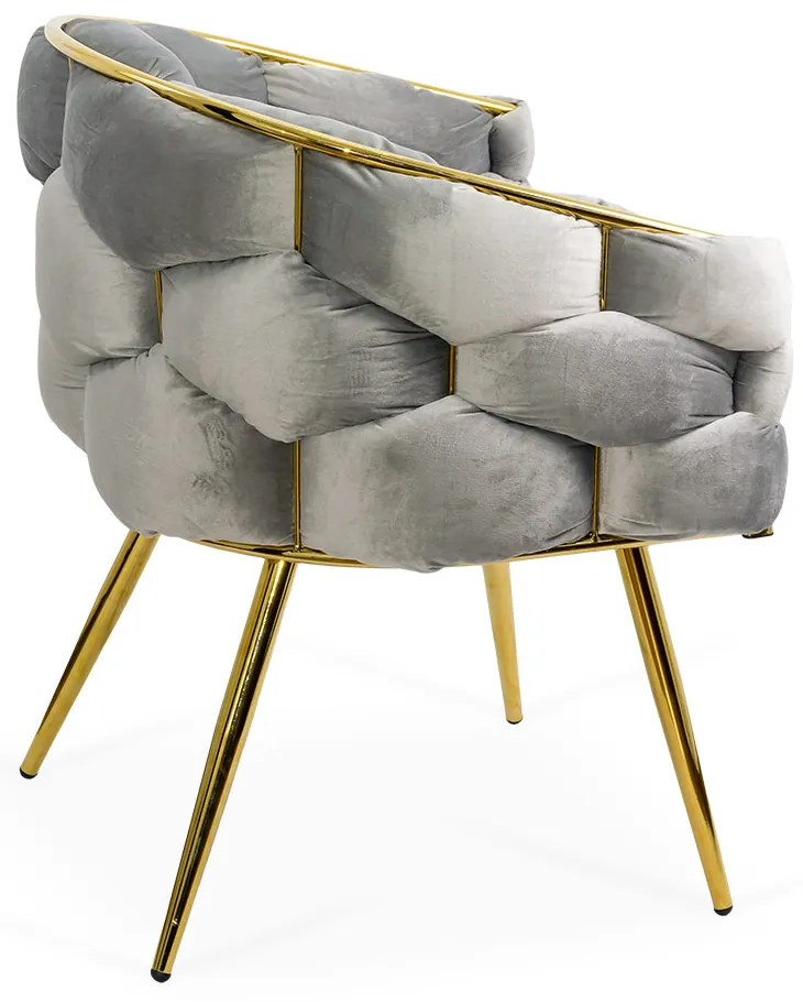 Scaun living gri deschis din catifea cu cadru metalic BUC 251