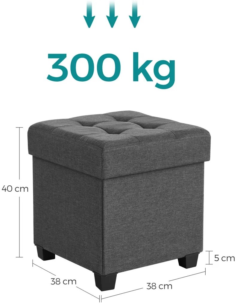 Skládací taburet s úložným prostorem OSCAR 38x38 cm, šedý