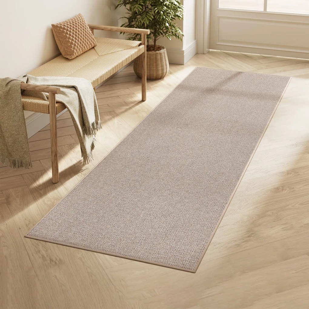 Covor antiderapant Vasagle Faux Jute, 80x200 cm, lavabil la masina, imitatie iuta, maro