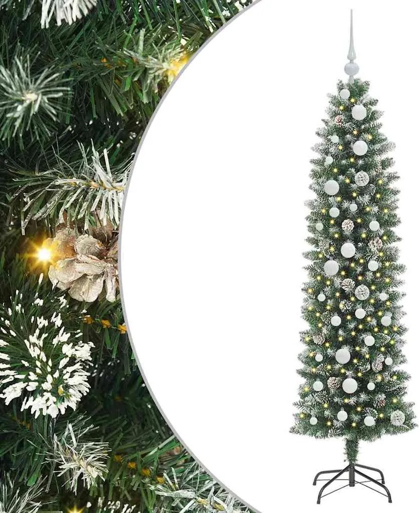 vidaXL Copac Artificial Slăb de Crăciun cu 150 LED Verde și alb 150 cm