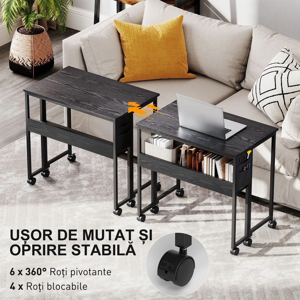 HOMCOM Birou Pliant 80cm Depozitare Negru | Aosom Romania