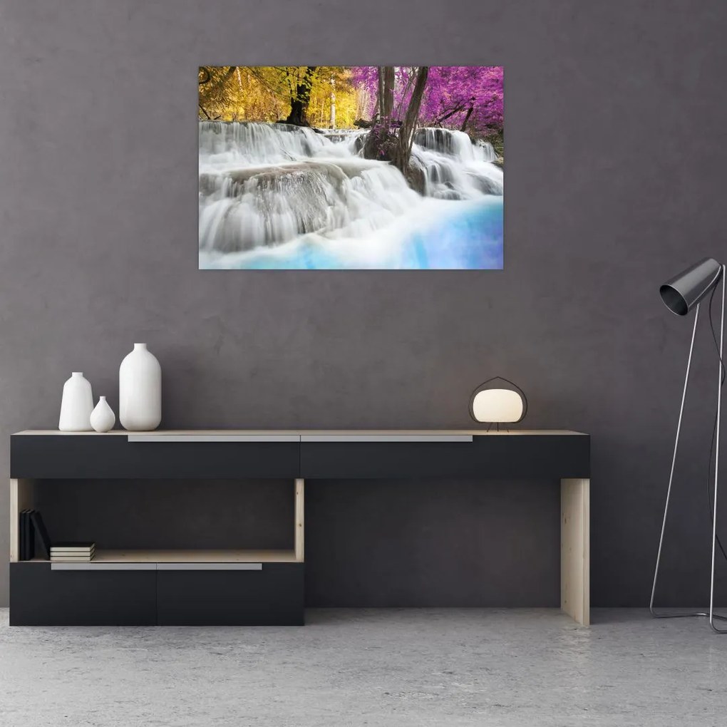 Tablou cu Erawan cascadă în pădure (90x60 cm)