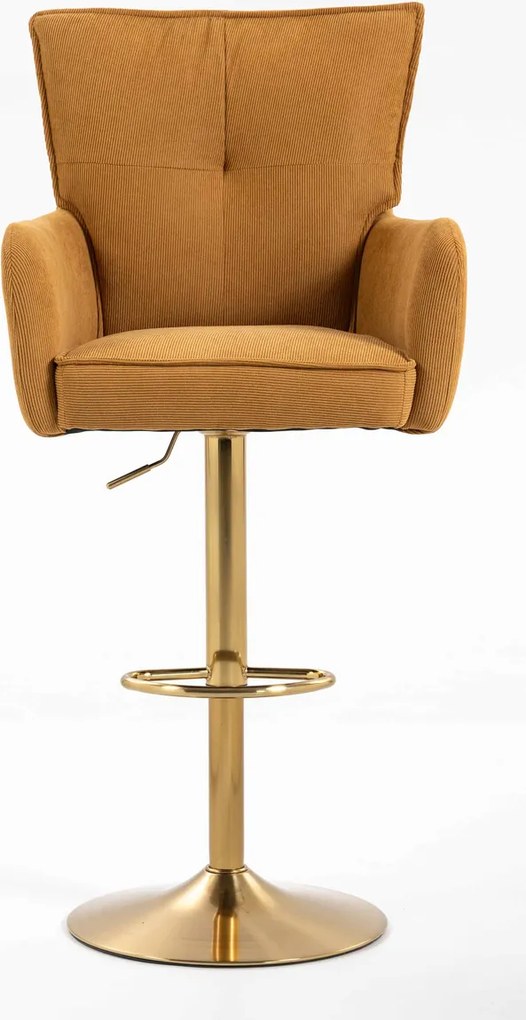 HR250W Scaun Catifea Reiată Premium Ruloare Curry Galben Bază Aurie