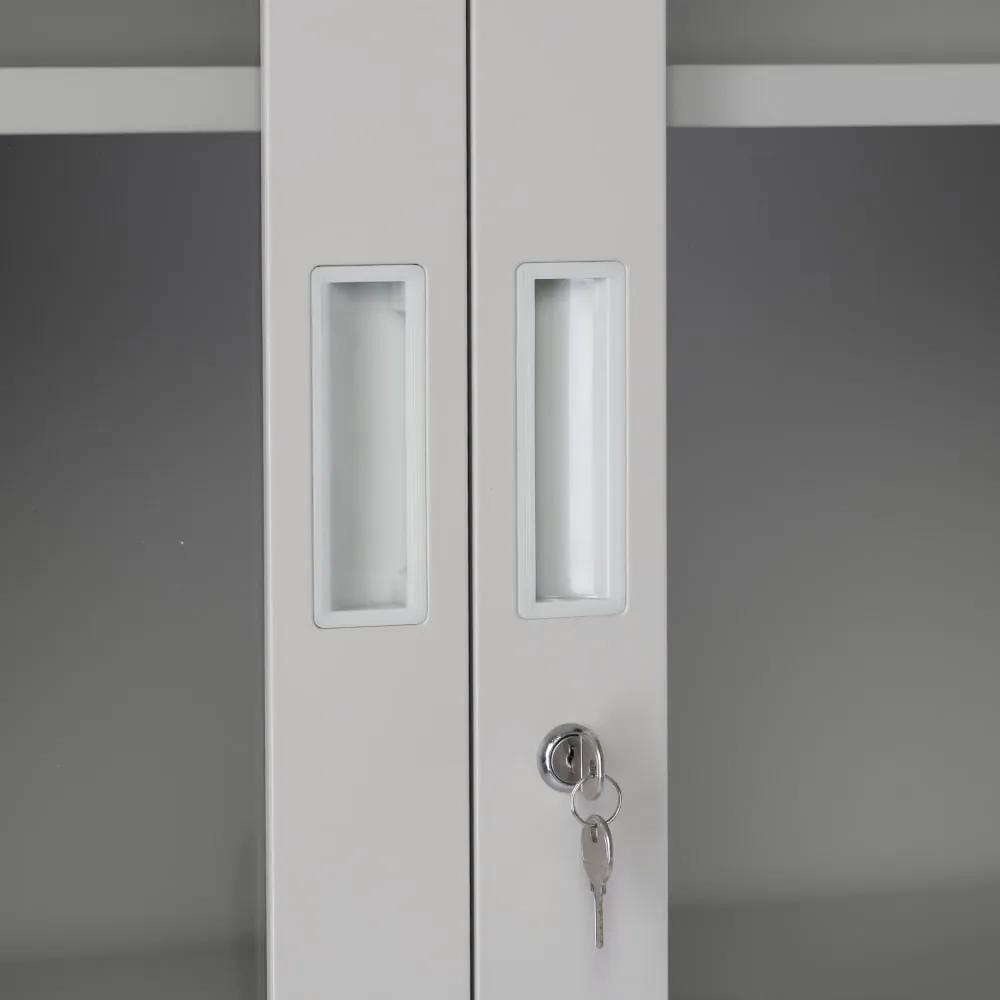 Dulap metalic universal cu ușă din sticlă, 90 x 40 x 185 cm, încuietoare cu cilindru, gri deschis - ral 7035