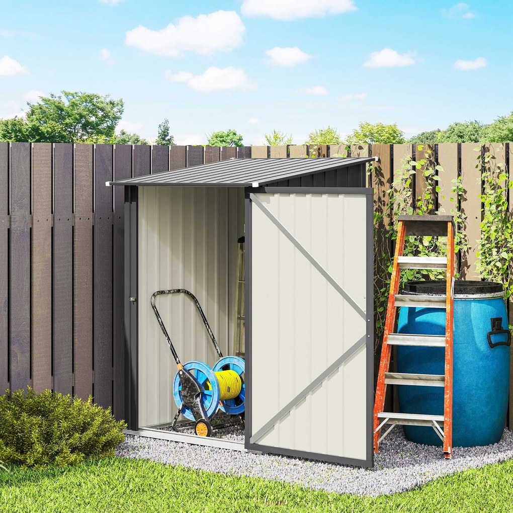 Outsunny Căsuță de Grădină 0,92m² din Oțel Galvanizat, Depozit pentru Unelte cu Ușă Blocabilă și Acoperiș Înclinat, 100x104x160 cm, Gri Închis | Aosom Romania