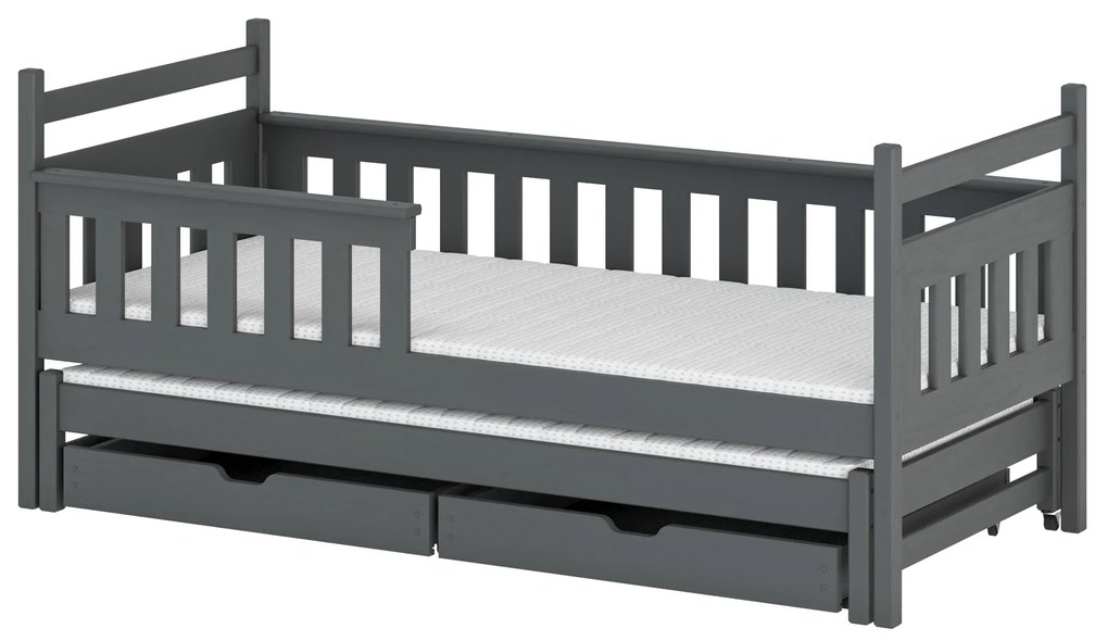 Pat pentru copii 90 x 190 cm DORIA (cu somieră și sp. depozitare) (grafit). Promo -10%. 1013074