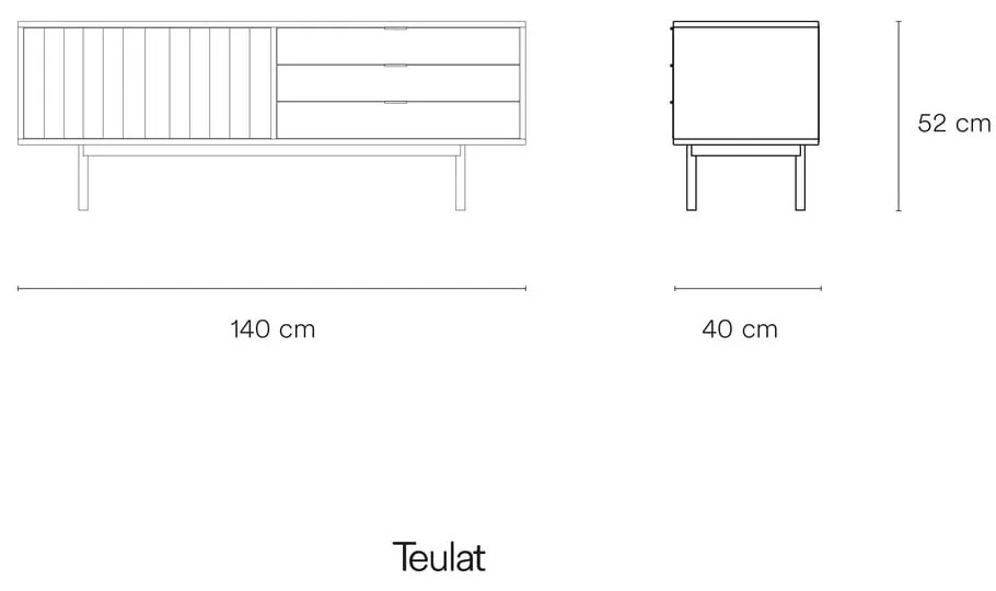 Comodă TV neagră/în culoare naturală cu aspect de lemn de stejar 140x52 cm Sierra – Teulat