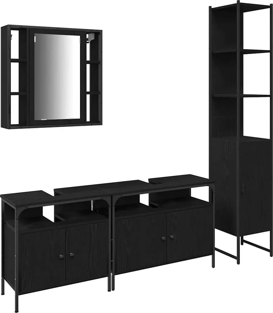 vidaXL Set de mobilier pentru baie 4 pcs Stejar Negru Lemn compozit