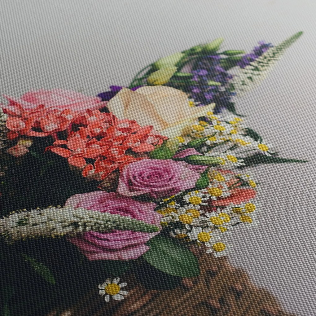 Tablou cu coș și flori (120x50 cm)