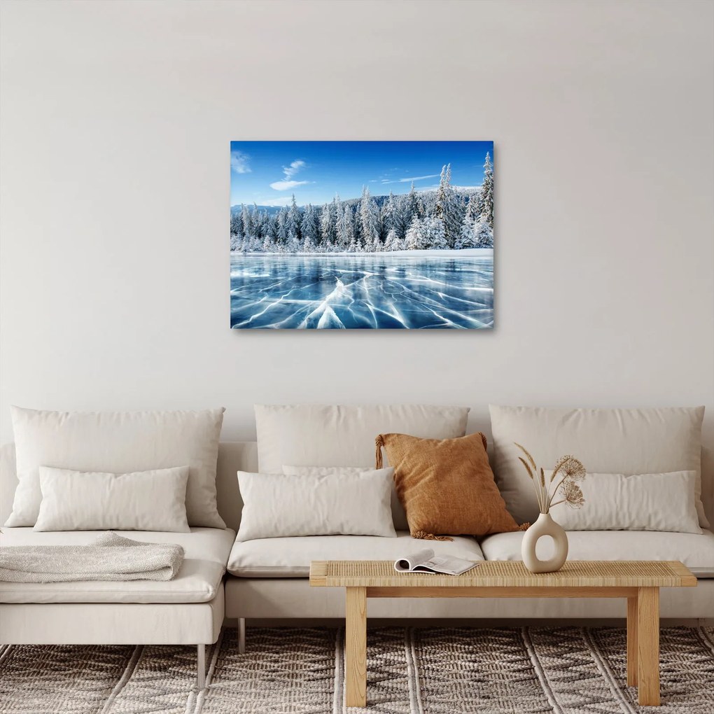 Tablou cu lacul înghețat și copacii înzăpeziți (70x50 cm)