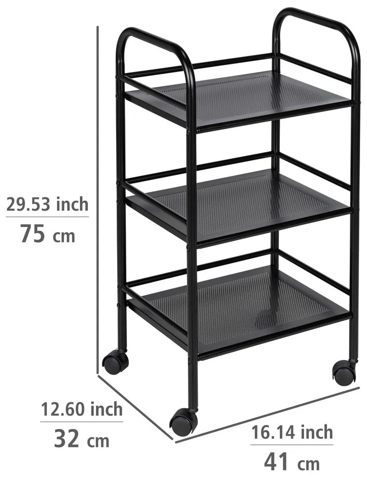 Etajeră pe roți neagră din metal 41x75 cm – Wenko