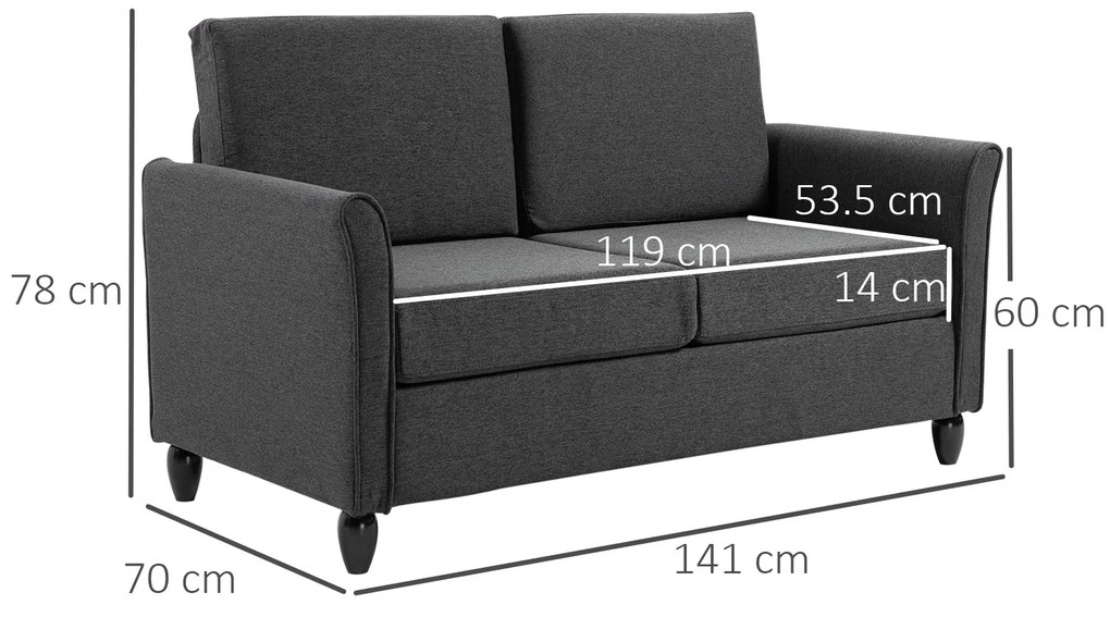 HOMCOM canapea 2 locuri tapitata compacta confortabila 141x70x78cm gri | Aosom Romania