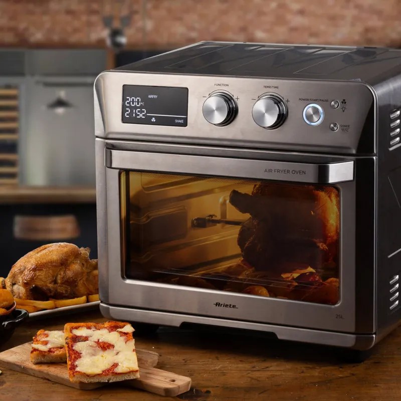 Friteuza cuptor cu aer cald Ariete 4629/11, 1700W, 25 L, 15 programe, Pana la 230°C, Afisaj digital, Cos rotativ, Inox