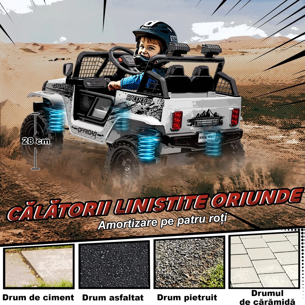 AIYAPLAY Mașină Electrică pentru Copii 3-6 Ani Off-road 12V cu Telecomandă Alb | Aosom Romania