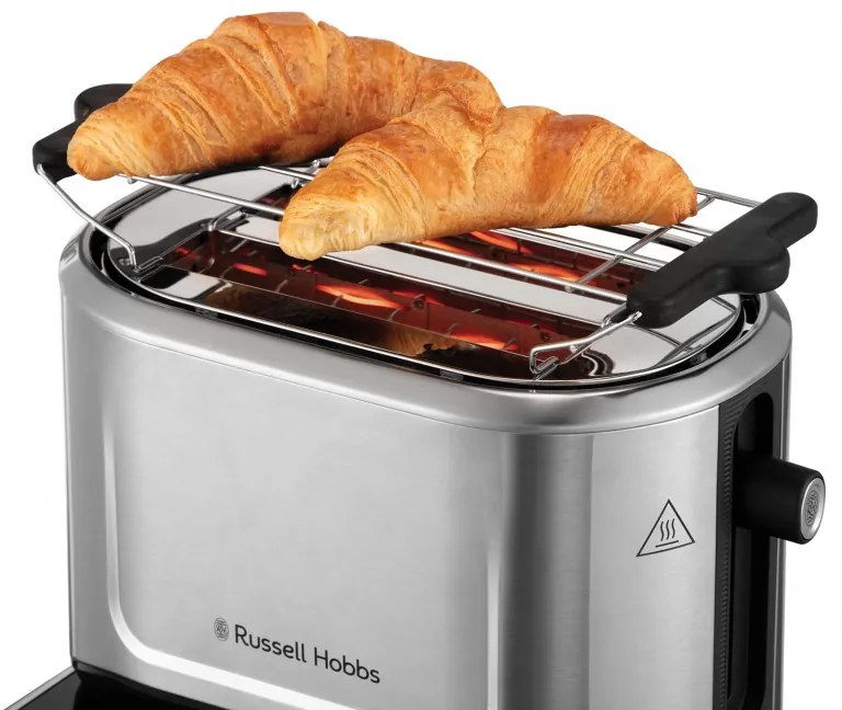 Prajitor de paine Russell Hobbs Attentiv 26210-56, 1640W, 2 felii, 6 trepte, Centrare, Control tactil, LED, Depozitare, Fara BPA si PFAS, Inox/Negru
