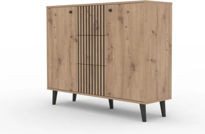 Comodă cu doua usi si trei sertare, 120x35x93cm, IKA, ADRK Furniture (Culoare: Alb / Negru)