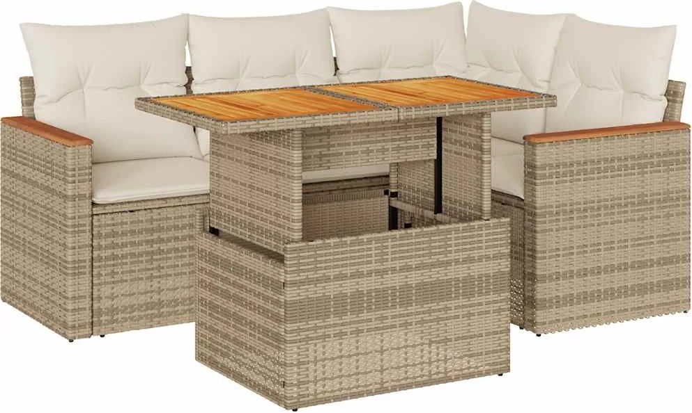 vidaXL Set canapele de grădină cu perne 5 piese bej poliratan/acacia