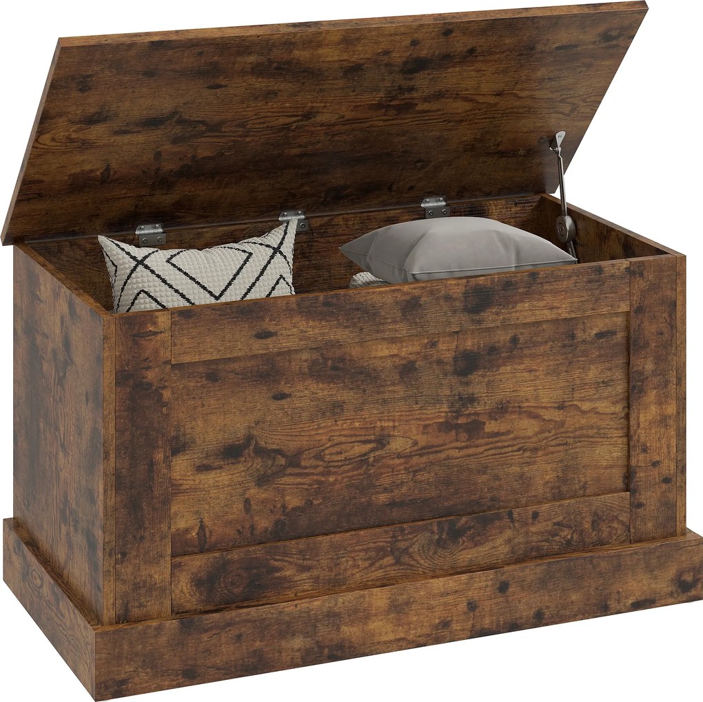 HOMCOM Cufăr de depozitare, cutie pentru jucării, cu balama de siguranță, pentru living, din lemn, 80 x 40 x 45 cm, maro rustic | Aosom Romania