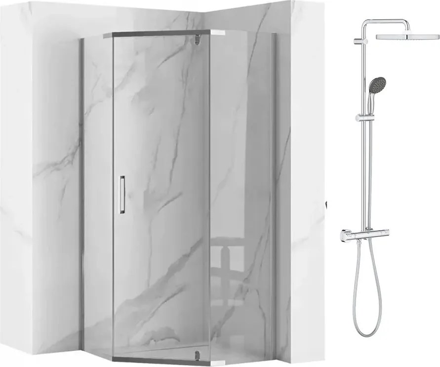 Pachet cabina de dus Rea Axin crom 90x90 si coloana de dus Grohe Vitalio Start crom